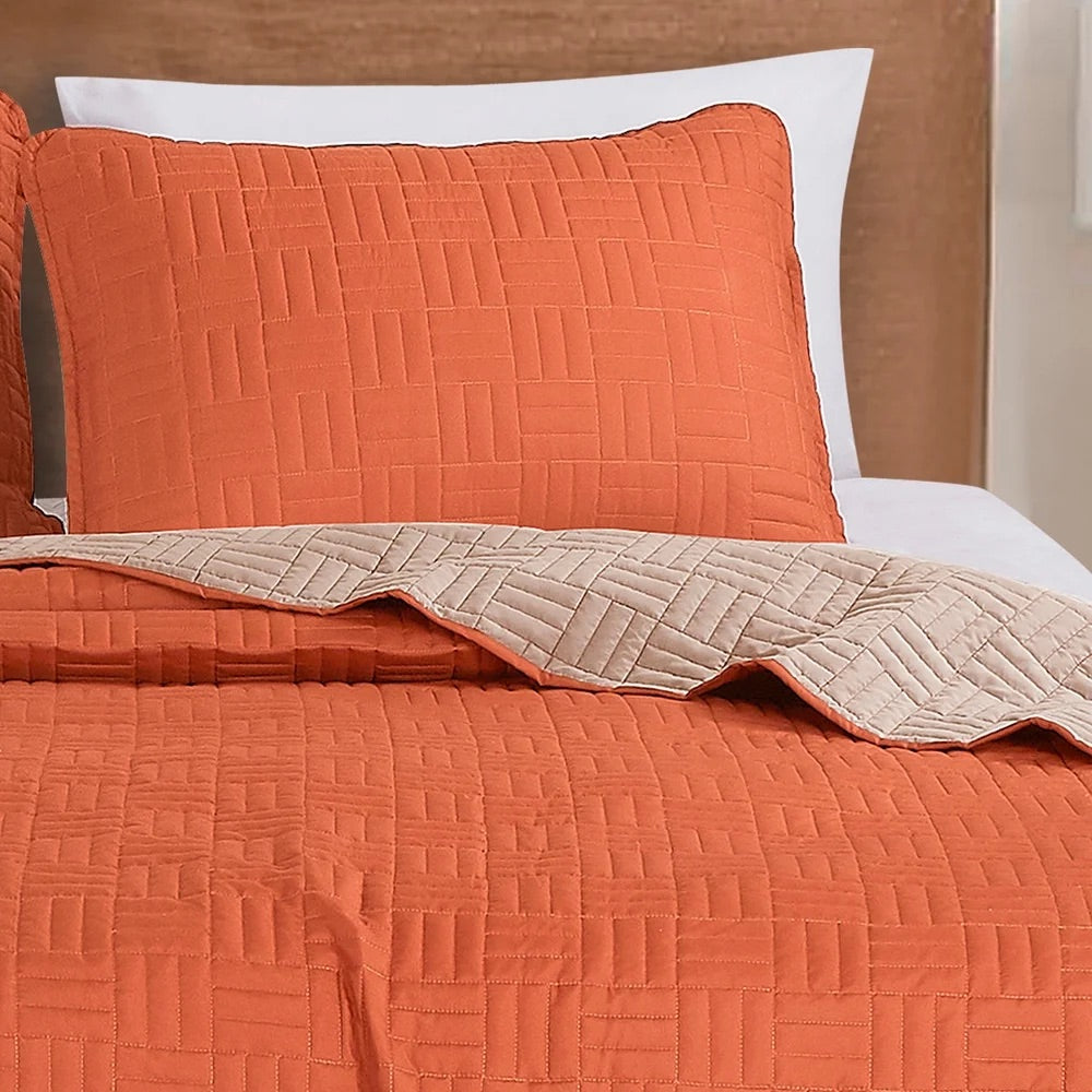 Quilt naranja (Edredón de 3 piezas)